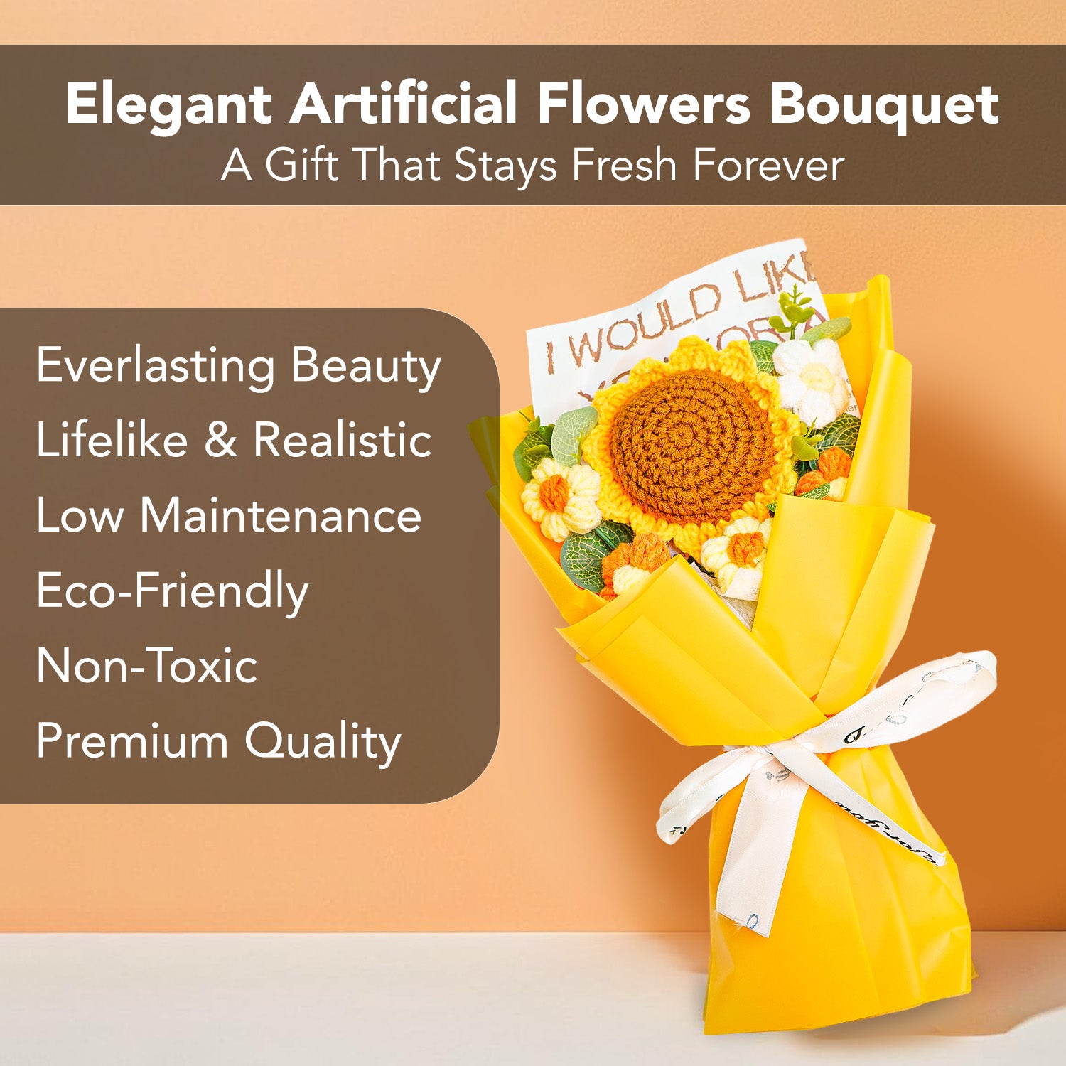 Yellow Sunflower Crochet Flowers Bouquet for Home Decor & Gifting