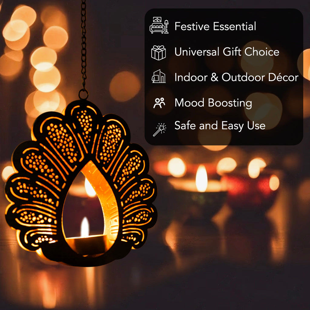 Peacock Design Hanging Tealight Candle Holder for Home Decor(Set of 2)