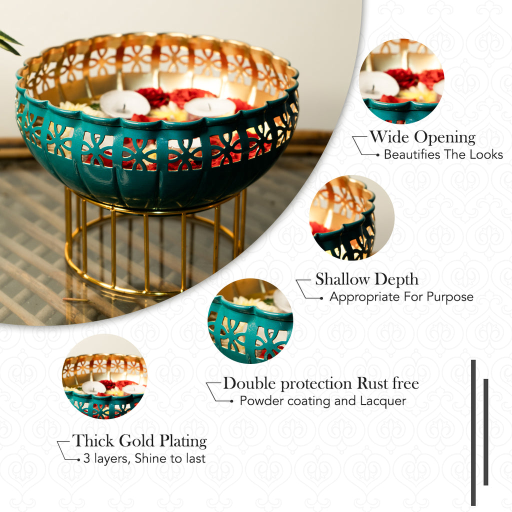 Metal Urli Bowl with Stand for Home Decor, Table Decor, Diwali Decoration & Gifting