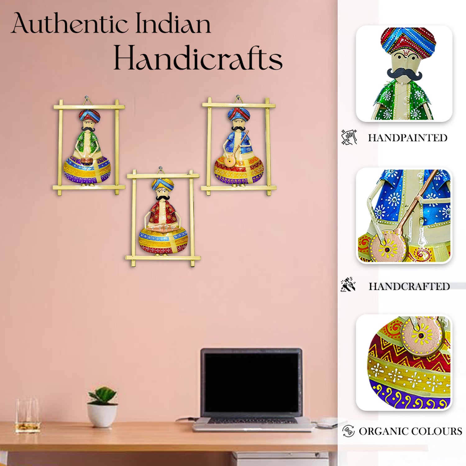 Rajasthani Musicians Metal Wall Hanging Set for Living Room, Bedroom & Home Decor