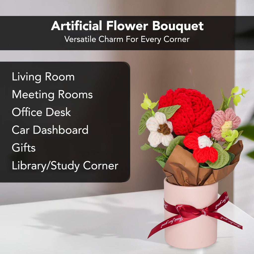 Red Rose Crochet Flowers Bouquet for Home Decor & Gifting
