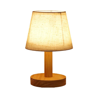 Ekhasa Wooden Dimmable Bedside Lamp | Table Lamps for Home Decoration with Fabric Shade | Wooden Base Side Table Lamp for Living Room | Bed Side Lamp | Aesthetic Night Bed Lamps for Bedroom