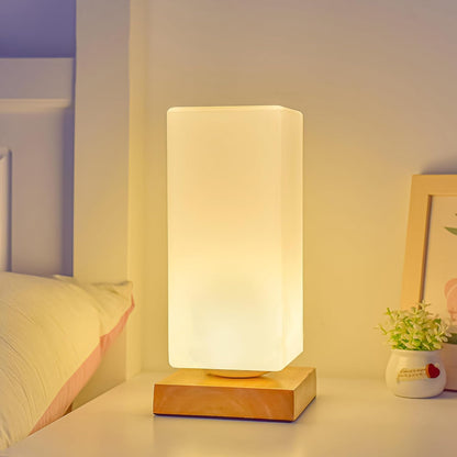 Ekhasa Wooden Dimmable Bedside Lamp | Table Lamps for Home Decoration with Diffused Glass Shade | Side Table Lamp for Living Room | Bed Side Lamp for Bedroom | Aesthetic Night Bed Lamps for Bedroom