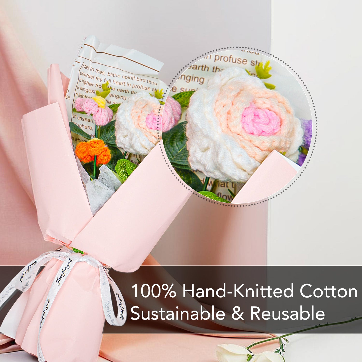 Pink & White Rose Crochet Flower Bouquet for Home Decor & Gifting