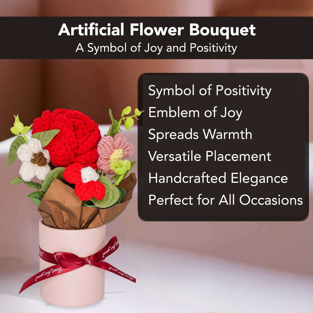Red Rose Crochet Flowers Bouquet for Home Decor & Gifting