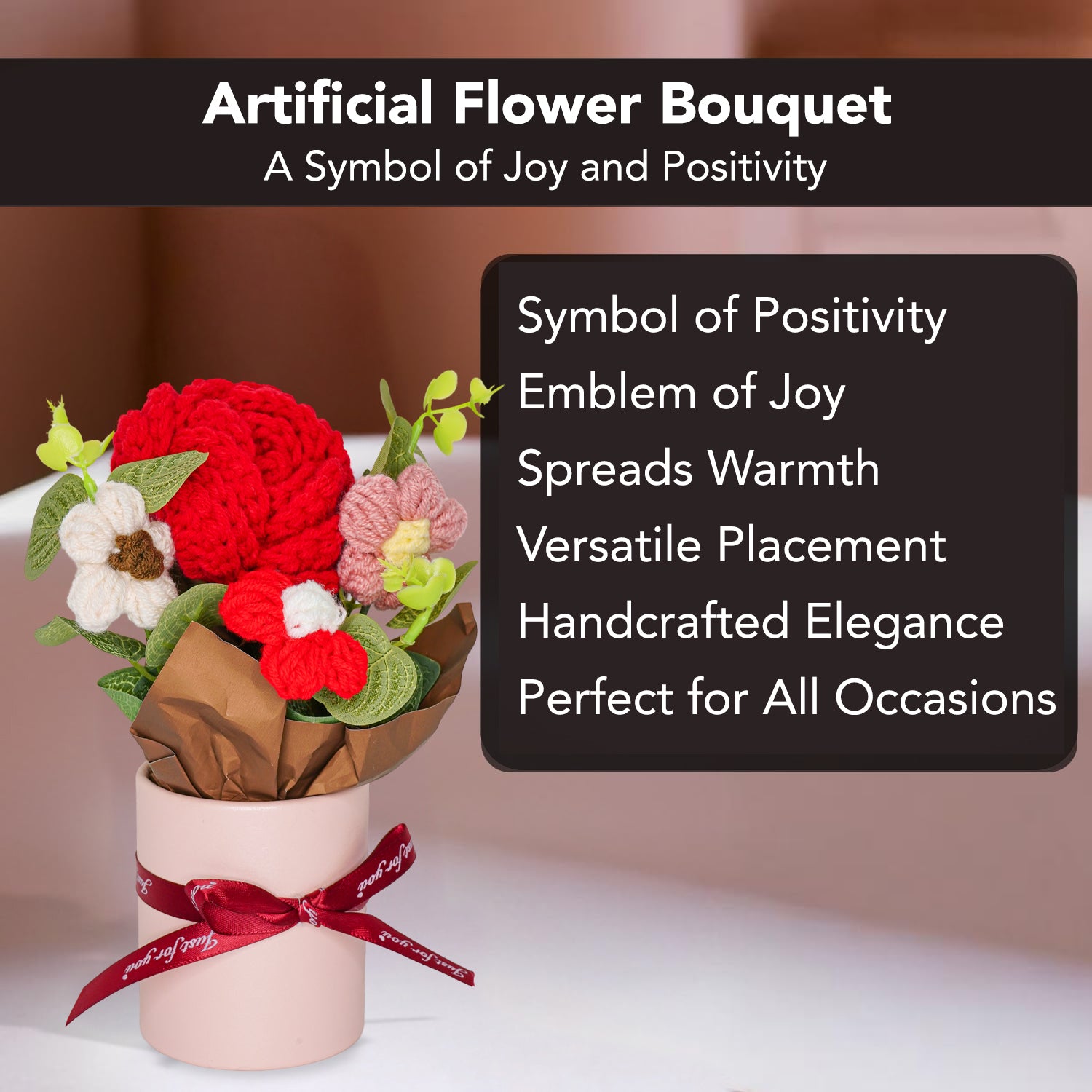 Red Rose Crochet Flowers Bouquet for Home Decor & Gifting