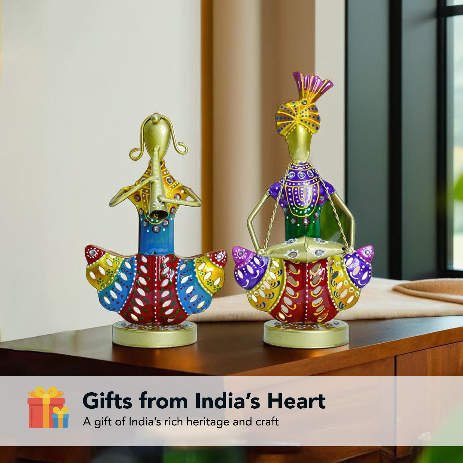 Rajasthani Musicians Showpieces Set of 2 for Home Decor, Table , Living Room & Gifting