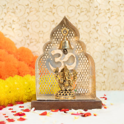 Ekhasa 100% Pure Brass Pooja Mandir for Office & Home (Mango Wood Base) | Wall Mounted Devghar | Tabletop Mandir for Office