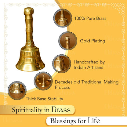 Ekhasa 100% Pure Brass Gol Ghanti for Pooja | Handcrafted Pooja Bell for Mandir | Pooja Ghanti for Home | Mandir Ghanti for Pooja | Ganti for Pooja | Puja Ghanti for Home (Size 4 inch)