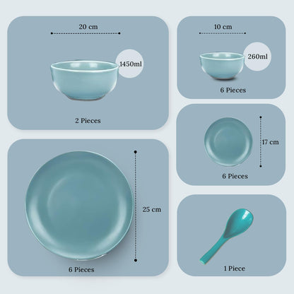 Ekhasa Ceramic Dinner Set (21 pcs, Microwave safe, Chip Resistant, Blue, Damage-Proof Packaging) | Crockery Set Dinner Set | Ceramic Dinner Plates | Stoneware Dinner Set | Porcelain Dinner Set Gift