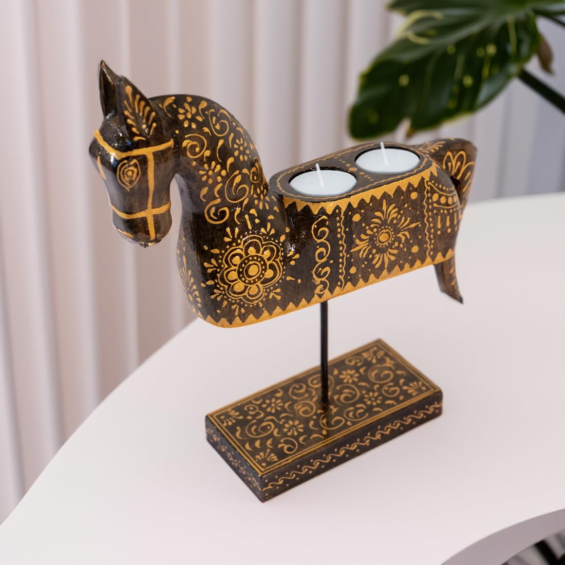 Ekhasa Tealight Candle Holder for Home Decor | Perfect Candle Stand for Diwali Decoration and Table Decor | Indoor & Outdoor, Festival & Parties Decorative Candles Gift Item (Handpainted Wooden Horse)