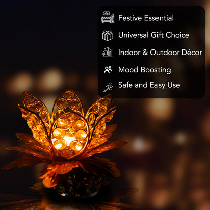 Ekhasa Big Size Crystal Tealight Candle Holder with Gift Box for Home Decor | Perfect Candle Stand for Diwali Decoration and Table Decor | Festival Decorative Candles Gift Items (Lotus) (Lotus)