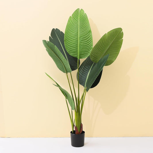 Ekhasa Banana Leaf Artificial Plant with Pot for Home Decor (Big Size: 4 Feet, 8 leaves) | Artificial Tree for Decoration | Tall Plastic Green Decorative Indoor Long Plants for Living Room