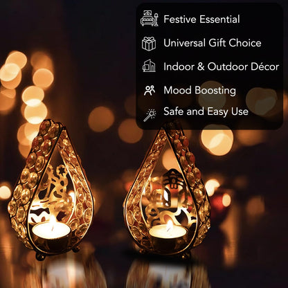 Ekhasa Metal Tealight Candle Holders for Home Decor | Perfect Candle Stand for Diwali Decoration and Table Decor | Indoor & Outdoor, Festival Decorative Candles Gift Items (Ganesh Laxmi, Set of 2)