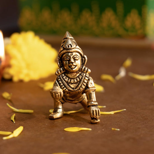 Ekhasa 100% Pure Brass Bal Gopal Murti (Size: 8.4 cm) | Laddu Gopal Murti for Pooja Room | Baby Krishna Idol for Home | Bal Krishna Idol | Sri Krishna Idols Gift for House Warming Ceremony