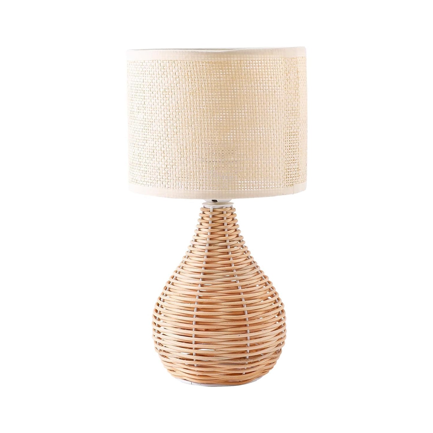 Ekhasa Rattan Bedside Lamp | Table Lamps for Home Decoration with Linen Shade | Rattan Base Side Table Lamp for Living Room | Bed Side Lamp | Aesthetic Night Bed Lamps for Bedroom