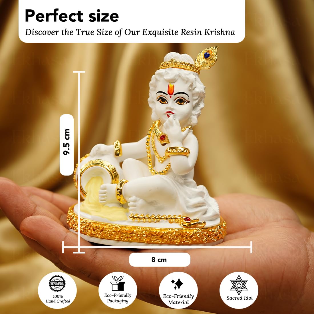 Ekhasa White Bal Gopal Murti (Size: 9.5 cm) | Laddu Gopal Murti for Pooja Room | Baby Krishna Idol for Home | Bal Krishna Idol | Sri Krishna Idols Gift for House Warming Ceremony