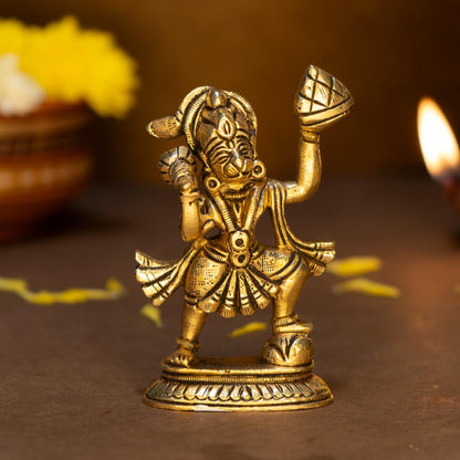 Ekhasa 100% Pure Brass Hanuman Ji Murti for Home Puja (Size: 8.4 cm) | Lord Hanuman Idol for Desk, Car and Home Decor | Balaji Idol | Bajrangbali Murti | Bahubali Hanuman Idol