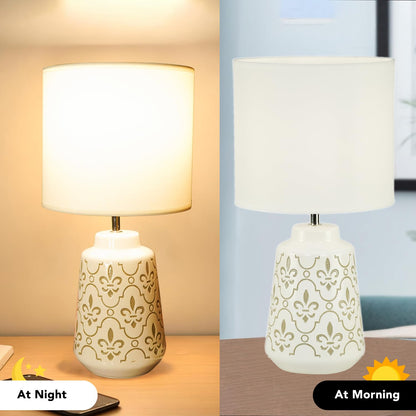 Ekhasa Ceramic Side Table Lamp for Bedroom | Bedside Night Lamps | Decorative Aesthetic Table Lamp for Living Room & Home Decoration | Cute Small Beautiful Bed Side Reading Light Lamp for Room