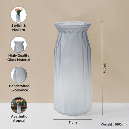 Ekhasa Grey Flower Glass Bud Vase for Home Decor | Glass Vases Home Decor for Living Room & Home Decoration | Flower Vase Aesthetic Flower Pots for Home Table Dining Table (Matte Finish - Set of 2)