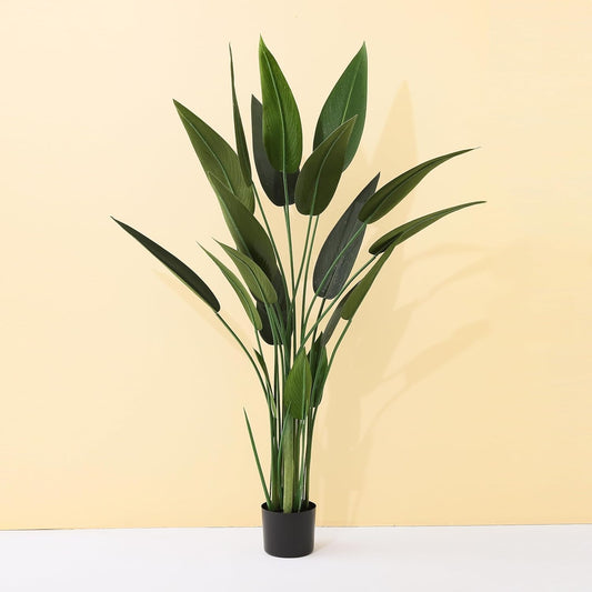 Ekhasa Bird of Paradise Artificial Plant with Pot for Home Decor (Big Size: 4 Feet 7 Inch, 20 leaves) | Artificial Tree for Home | Tall Plastic Green Decorative Indoor Long Plants for Living Room