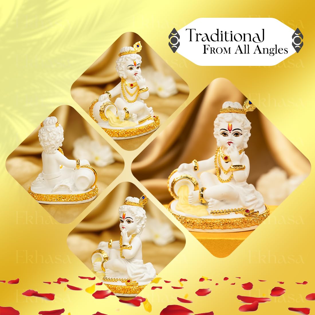 Ekhasa White Bal Gopal Murti (Size: 9.5 cm) | Laddu Gopal Murti for Pooja Room | Baby Krishna Idol for Home | Bal Krishna Idol | Sri Krishna Idols Gift for House Warming Ceremony