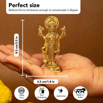 Ekhasa 100% Pure Brass Lord Vishnu Idol | Vishnu Bhagwan Murti for Car Dashboard, Pooja Room, Home Decor & Office Desk | Laxmi Narayan Vishnu Standing Idol | Narayan Statue for Gifting