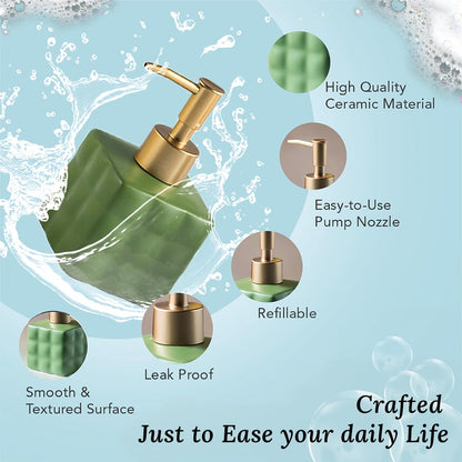 Ekhasa Ceramic Handwash Dispenser Bottle (220ml) (Green) | Liquid Soap Dispenser for Bathroom, Wash Basin and Kitchen | Bathroom Sanitizer, Lotion, Shampoo Dispenser | Hand Wash Dispensers Pump