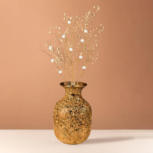 Ekhasa Unbreakable Metallic Gold Oval Flower Vase for Home Decor Aesthetic Flower Vase Gift for Weddings, Housewarmings, Parties & Gatherings Decorative Metal Vase for Living Room,Dining Table,Office