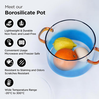 Ekhasa Borosilicate Glass Cookware for Gas Stove | Transparent Cooking Pot Pan Handi with Lid & Handle (1.5 L) | Glass Utensils for Cooking Biryani, Rice, Noodles, etc. | Microwave Safe Serveware