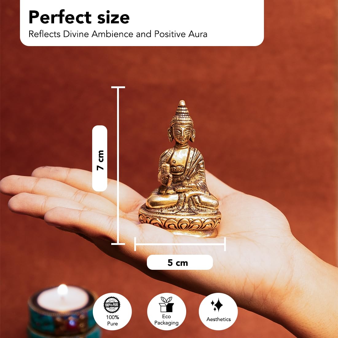 Ekhasa 100% Pure Brass Gautam Buddha Statue (7 cm) | Buddha Idol for Home Decor, Car Dashboard, Pooja Room, and Office Desk | Small Lord Buddha Murti for Home | Sitting Buddha Showpiece