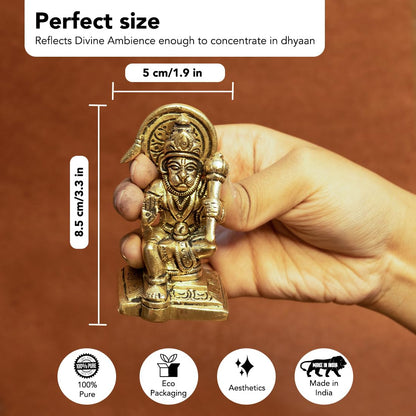 Ekhasa 100% Pure Brass Hanuman Ji Murti (Size: 8.4 cm) | Lord Hanuman Idol for Home Puja, Office Desk and Car Dashboard | Balaji Idol | Bahubali Hanuman Idol | Ideal Gift for All Occasions