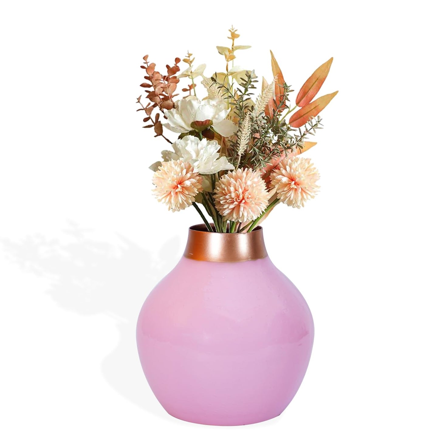 Ekhasa Unbreakable Metallic Pink Flower Vase for Home Decor | Aesthetic Flower Vase Gift for Weddings, Housewarmings, Parties & Gatherings | Decorative Metal Vase for Living Room, Dining Table, Office