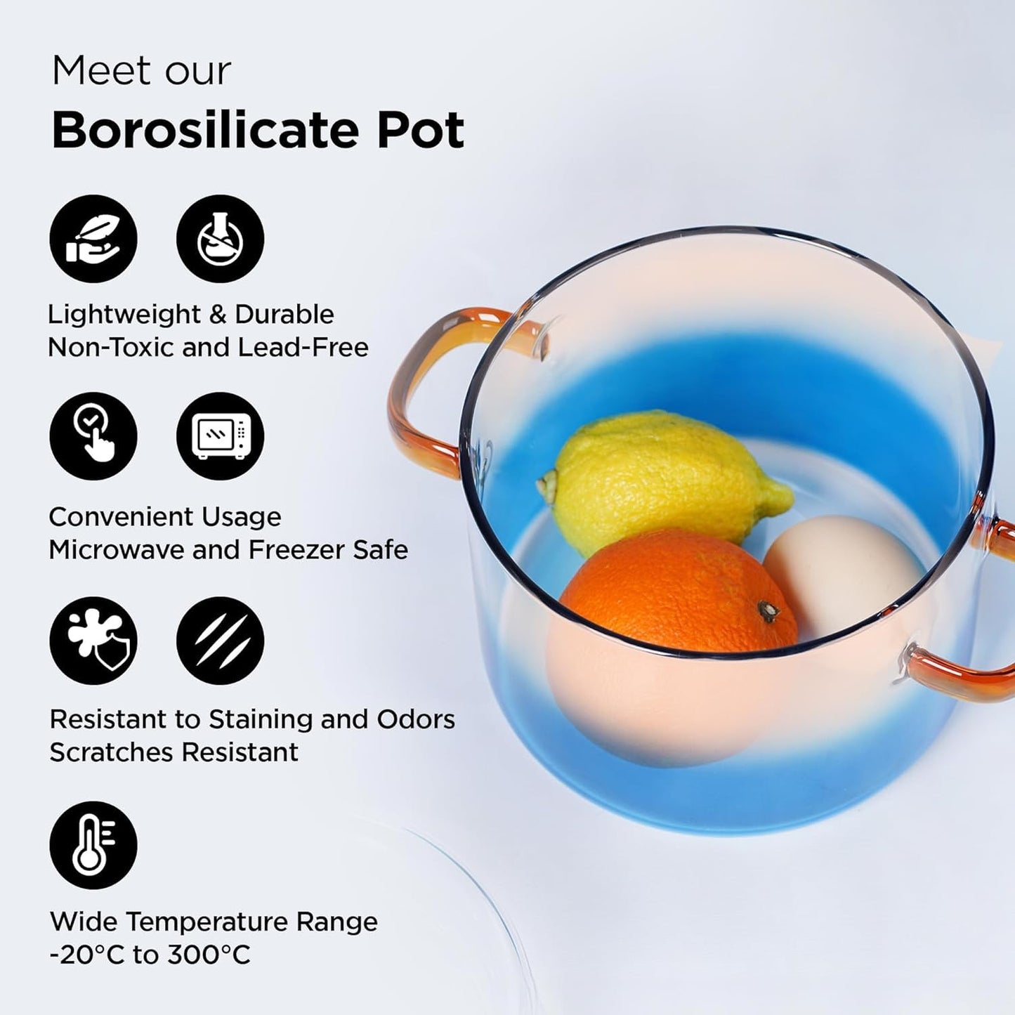 Ekhasa Borosilicate Glass Cookware for Gas Stove | Transparent Cooking Pot Pan Handi with Lid & Handle (1.5 L) | Glass Utensils for Cooking Biryani, Rice, Noodles, etc. | Microwave Safe Serveware