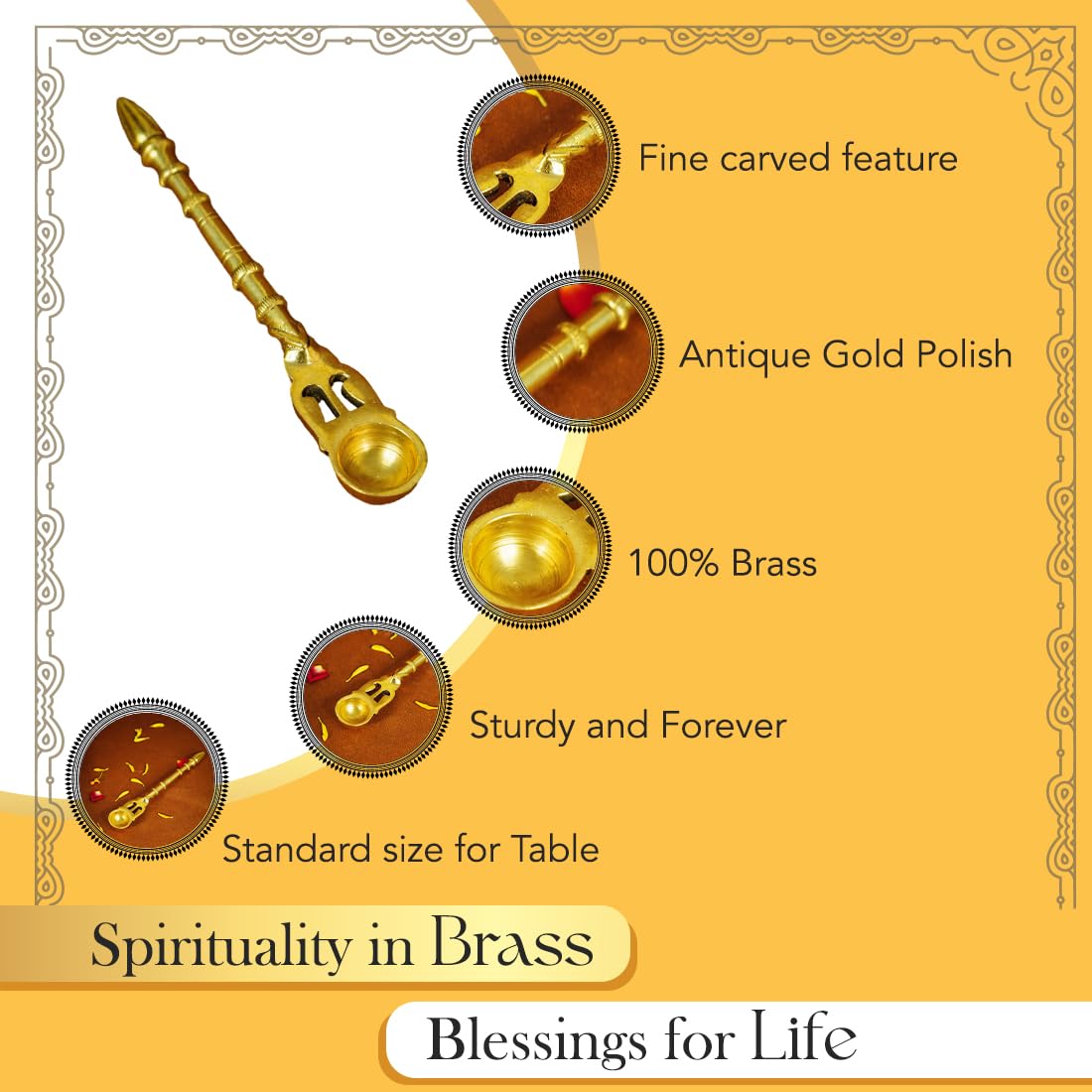 Ekhasa 100% Pure Brass Pooja Items Havan Spoon | Hawan Spoon for Hawan Kund Samagri | Puja Ghee Chamach for Havan