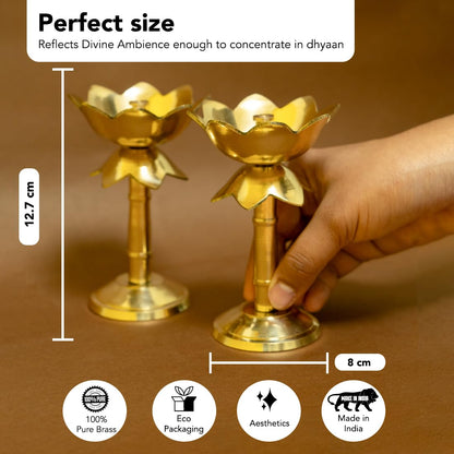 Ekhasa 100% Pure Brass Heavy Udupi Nanda Table Diya for Puja | Akhand Jyothi Deepam Kundulu for Pooja | Brass Vilakku Diyas for Pooja | Dipak Diva Deepas for Pooja | Tall Deep Pyali Stand (Set of 2)