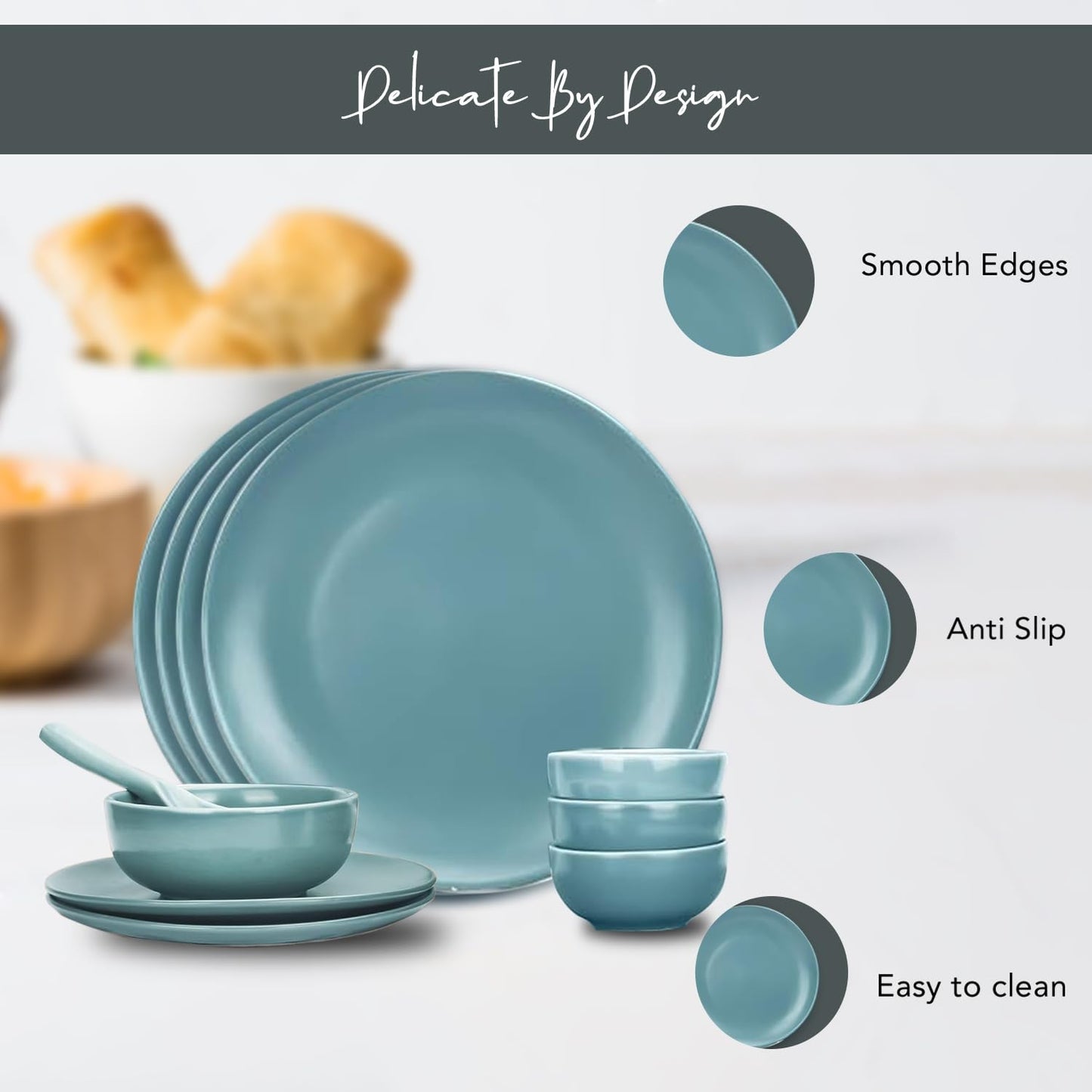 Ekhasa Ceramic Dinner Set (21 pcs, Microwave safe, Chip Resistant, Blue, Damage-Proof Packaging) | Crockery Set Dinner Set | Ceramic Dinner Plates | Stoneware Dinner Set | Porcelain Dinner Set Gift