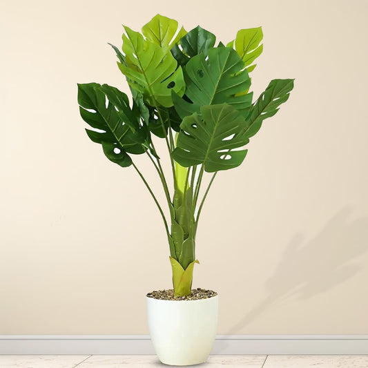 Ekhasa Monstera Artificial Plant with Pot for Home Decor (Big Size: 2 feet 4 inches, 12 leaves) | Artificial Tree for Home Decoration | Tall Plastic Green Decorative Indoor Long Plants for Living Room