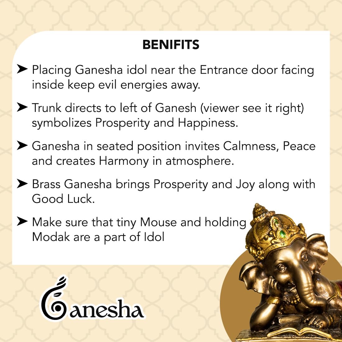 Ekhasa Ganesha Idol for Home & Office | Ganesh Murti for Home Decor Gifts | Ganpati Idol for Pooja Room | Vinayaka Idol for Office Desk | Vinayagar Statue for All Occasion (Handpainted)