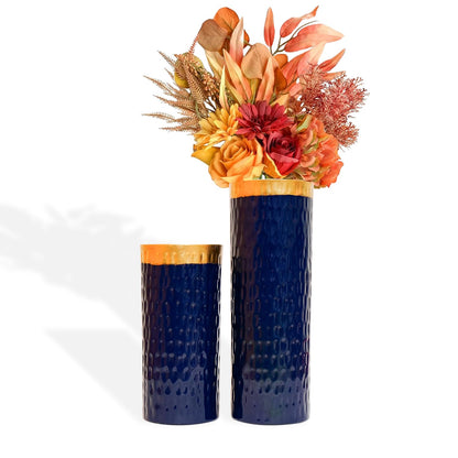 Ekhasa Unbreakable Metallic Blue Flower Vase for Home Decor | Aesthetic Vase Gift for Wedding, Housewarming, Parties | Decorative Metal Vase for Living Room, Dining Table, Office (Set of 2)