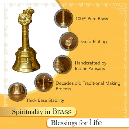 Ekhasa 100% Pure Brass Nandi Ghanti for Pooja | Handcrafted Bell for Mandir | Pooja Ghanti for Home | Mandir Ghanti for Pooja | Ganti for Pooja | Puja Ghanti for Home (Size: 4 inch)