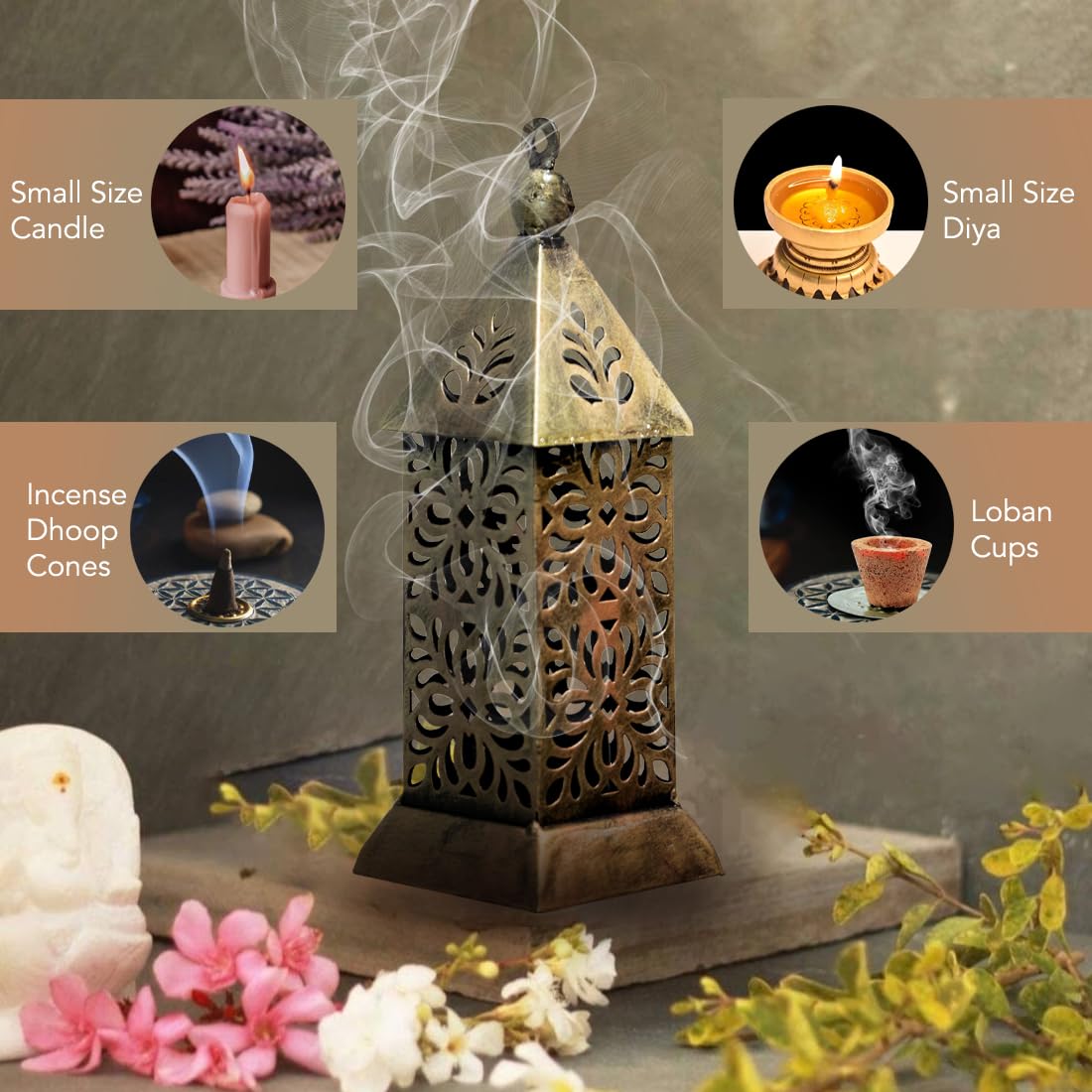 Ekhasa Degchi Dhoop Dani Pot with Handle and Hanger | Hanging Tea Light Candle Holder for Decoration | Lantern Dhoop Holder for Window Wall Decor (Hanger with Brass Bells Included)