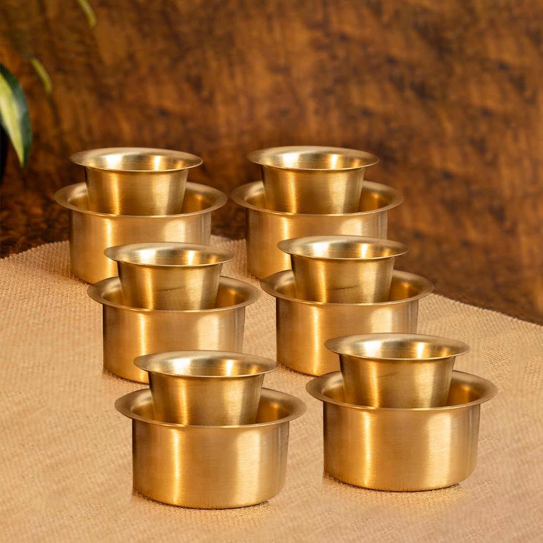 Ekhasa 100% Pure Brass Filter Coffee Cup | Dabara Set for Coffee | South Indian Dawara Coffee Cup Set | Pital Filter Coffee Cup Tumbler Set (Set of 6)