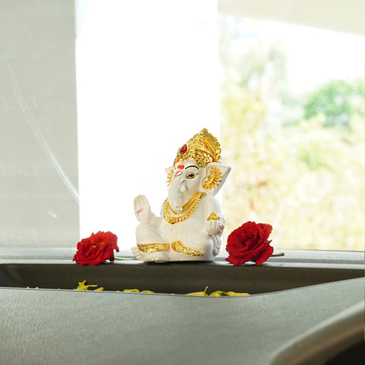 Ekhasa Ganesh Idol for Car Dashboard | Ganpati Idol for Cars | Vinayak Idols for Car Dashboard, Home Decor | Ganapathi Idol for Home | Vinayagar Statue | Ganpati ji for Office Desk (White)
