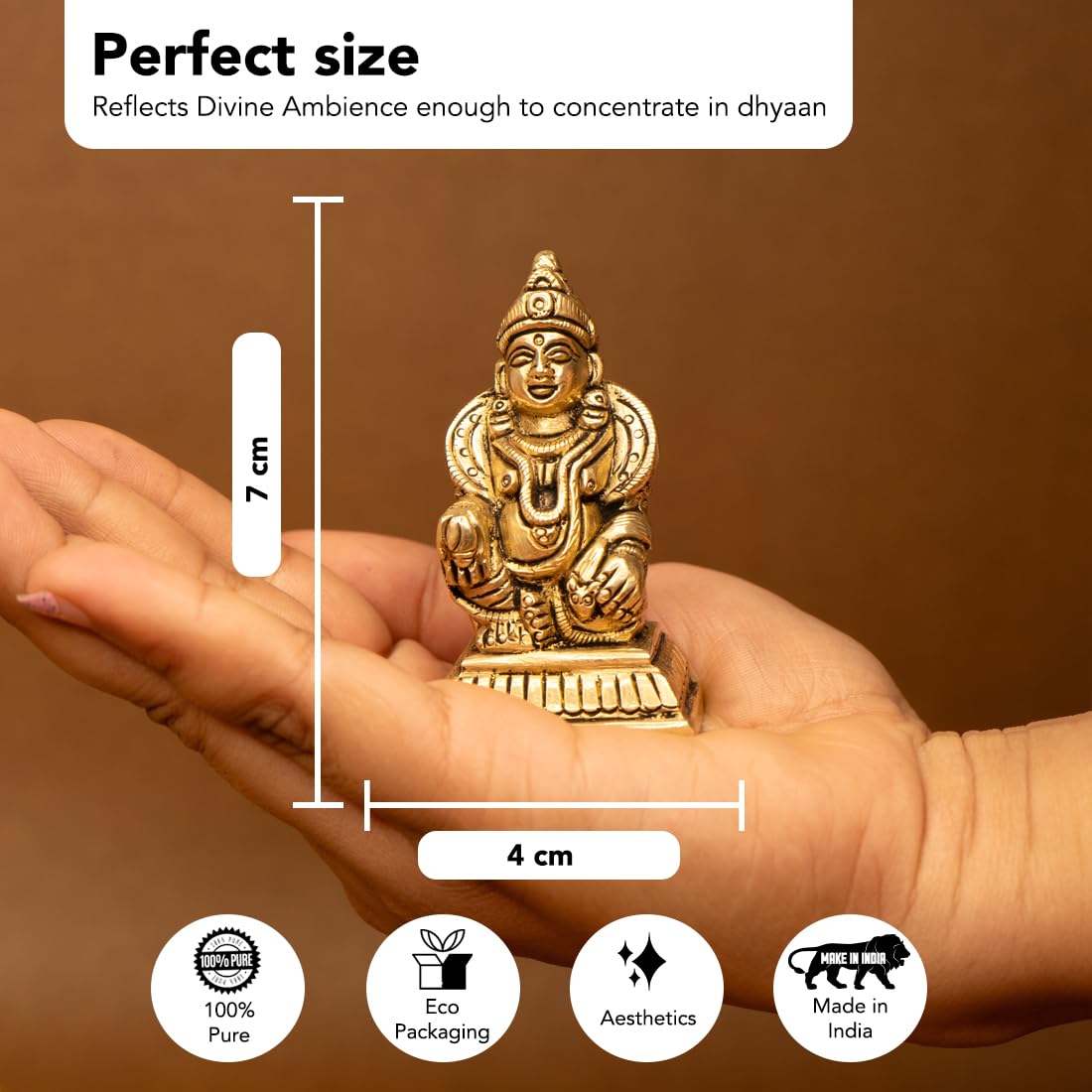 Ekhasa 100% Pure Brass Kuber Murti (7 cm) | Kuber Statue for Vastu | Kuber Murti for Car Dashboard, Pooja Room, Home Puja, Office Desk | Kuber ji ki Murti Pure Pital ki | Guberan Statue