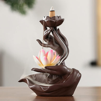 Ekhasa Ceramic Agarbatti Stand Backflow Smoke Fountain for Home Decor with Ash Catcher | Incense Stick Holder Agarbati Stand | Back Flow Cone Incense Holder Wave Smoke Dhoop Stand Fountain Waterfall