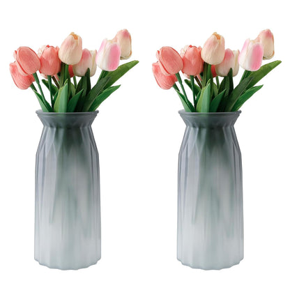 Ekhasa Grey Flower Glass Bud Vase for Home Decor | Glass Vases Home Decor for Living Room & Home Decoration | Flower Vase Aesthetic Flower Pots for Home Table Dining Table (Matte Finish - Set of 2)