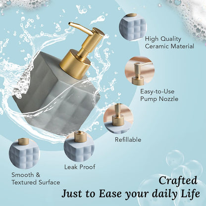 Ekhasa Ceramic Handwash Dispenser Bottle (220ml, Grey, Set of 3) | Liquid Soap Dispenser for Bathroom, Wash Basin & Kitchen | Bathroom Sanitizer, Lotion, Shampoo Dispenser | Hand Wash Dispensers Pump
