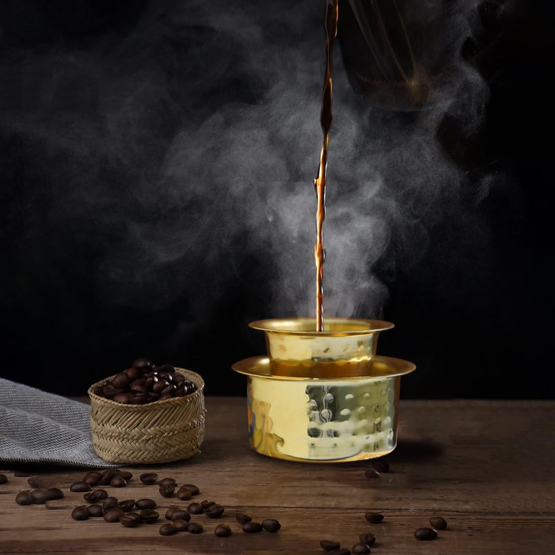 Ekhasa 100% Pure Brass Filter Coffee Cup | Hammered Dabara Set for Coffee | South Indian Dawara Coffee Cup Set | Pital Filter Coffee Cup Tumbler Set (Set of 2)