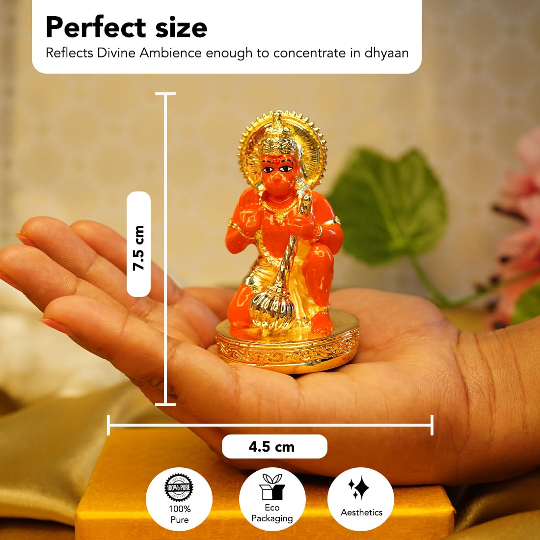 Ekhasa Hanuman Ji Murti (Size: 7.5 cm) | Lord Hanuman Idol for Home Puja, Office Desk and Car Dashboard | Balaji Idol | Bahubali Hanuman Idol | Ideal Gift for All Occasions